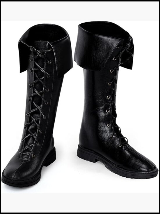 Medieval Renaissance Boots Viking Pirate Gothic Faux Leather High Tube Costume